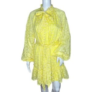 Atikshop Dress Women Small Yellow Embroidered Lace Avant Garde Feminine Bohemian